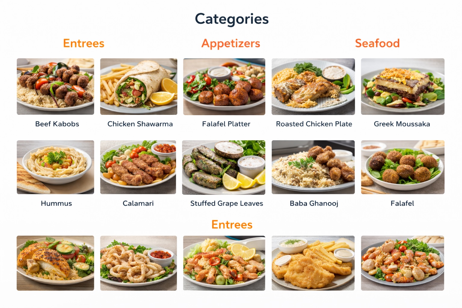 Restaurant menu category grid